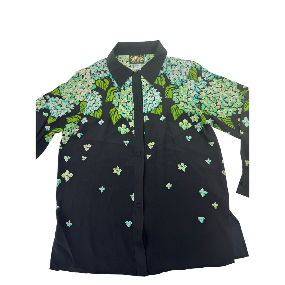 Bob Mackie Wearable Art Silk Blouse Medium Black Floral Hydrangea Sequins Beads